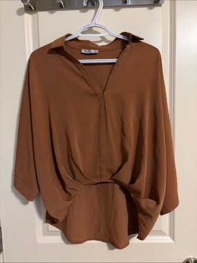 Unlabeled Women's Twisted-Hem Tunic Top - Rust Brown